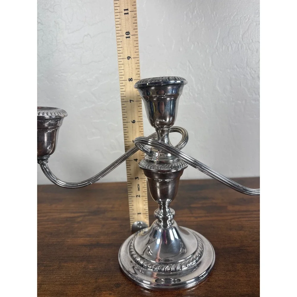 Gorham Silver Plate 3 Light Candelabra Pair YC3001 Gadroon Trim Weighted Set-  2